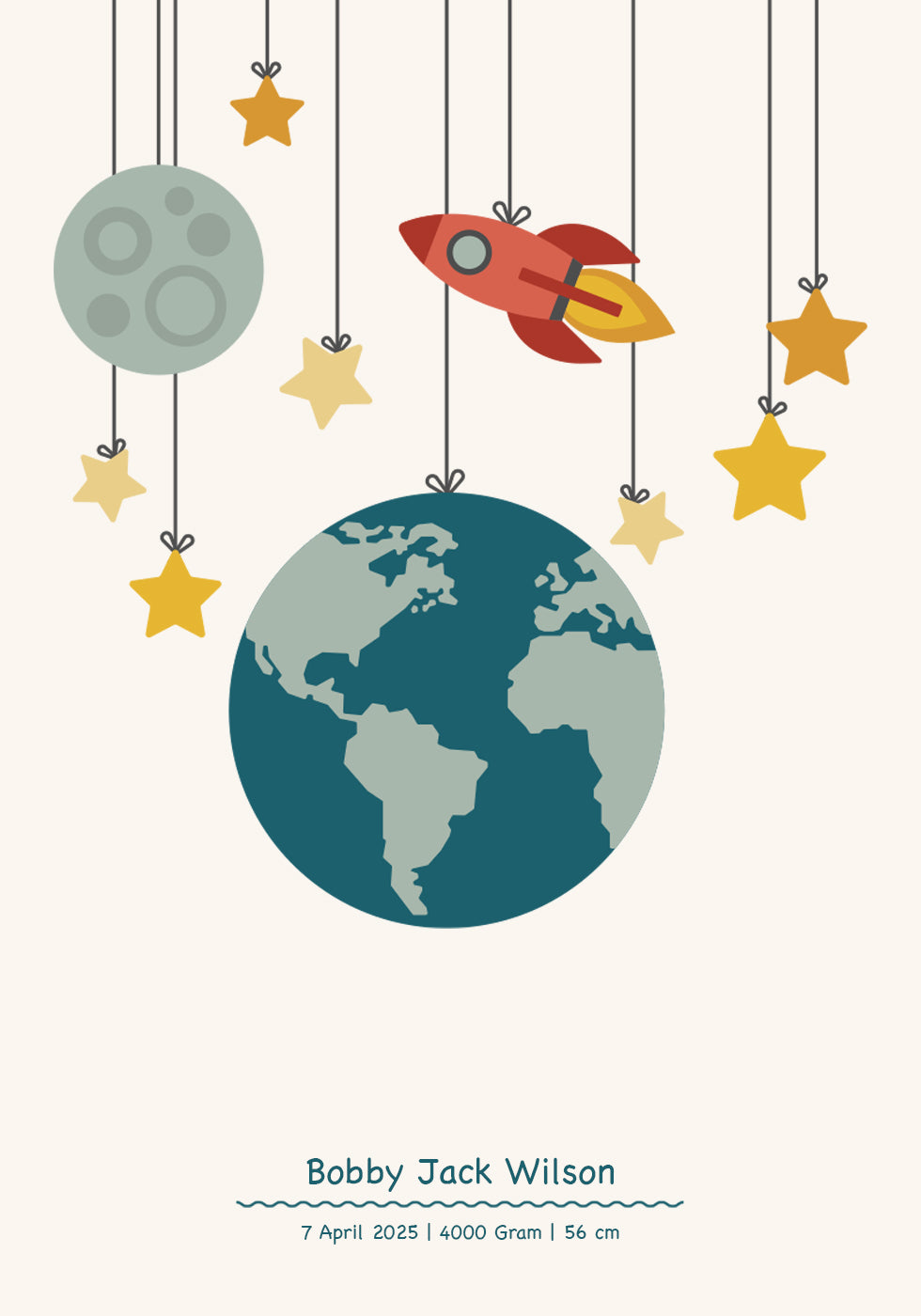 Rocket And Planets, Personalized Baby Boy Plakat