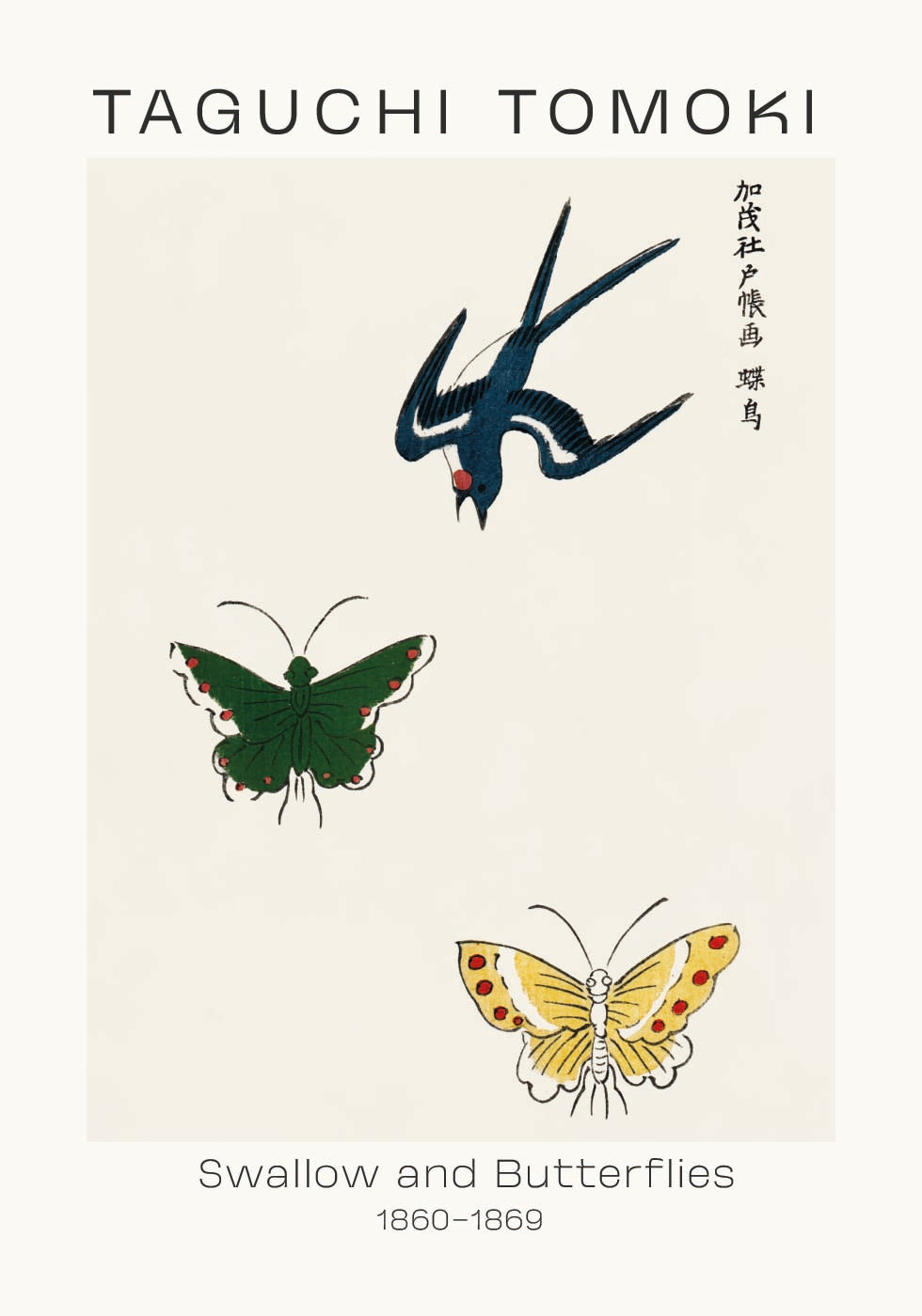 Swallow and Butterflies, Taguchi Tomoki 1860–1869 Plakat