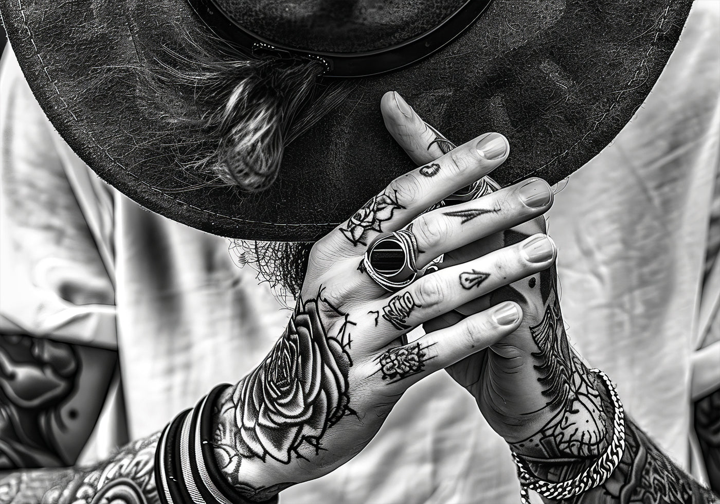 Tattooed Hands and Hat Plakat