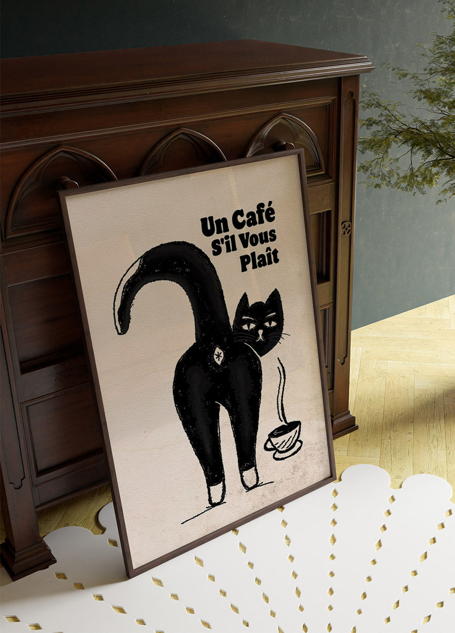 French Coffee Cat Plakat