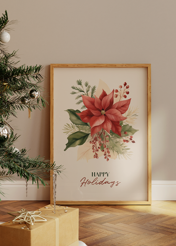 Festive Poinsettia Arrangement Holiday Plakat