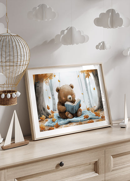 Bear Reading in Autumn Forest Plakat