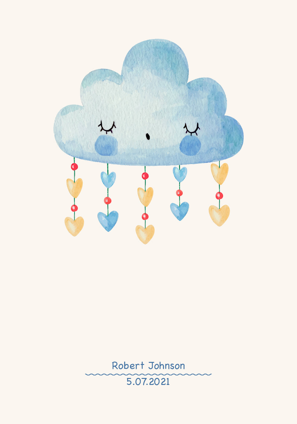 Blue Watercolor Cloud, Personalized Baby Boy Plakat