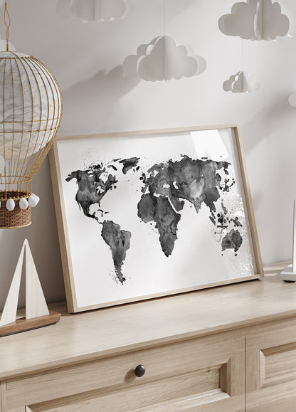 World Black Ink Map Plakat