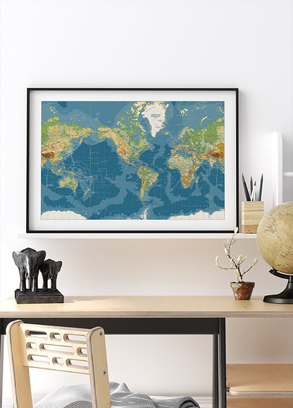 Detailed Physical World Map Plakat