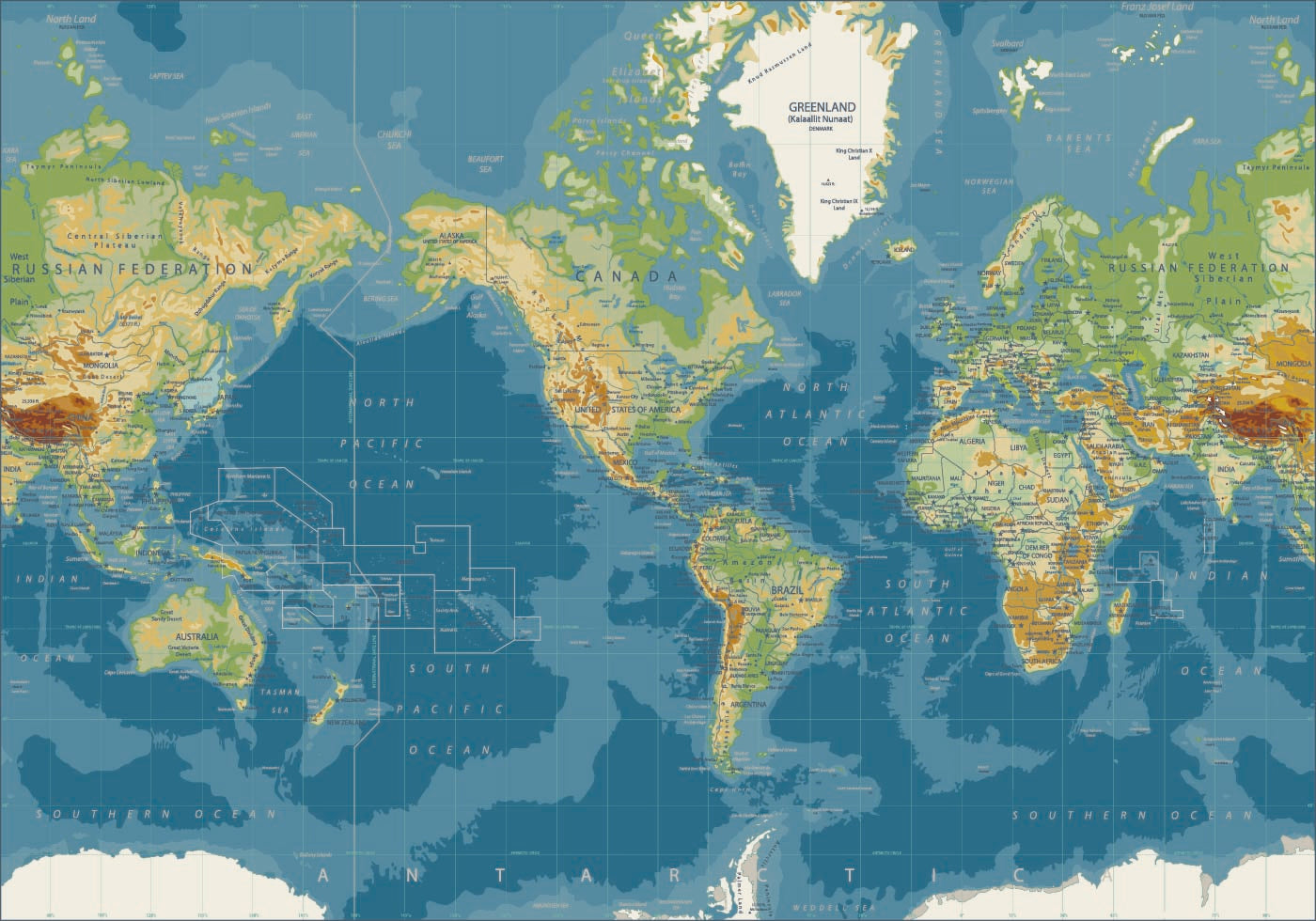 Detailed Physical World Map Plakat