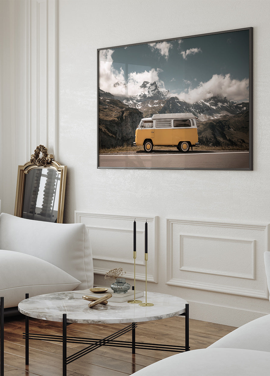 Yellow Van Against Of Mountains Plakat