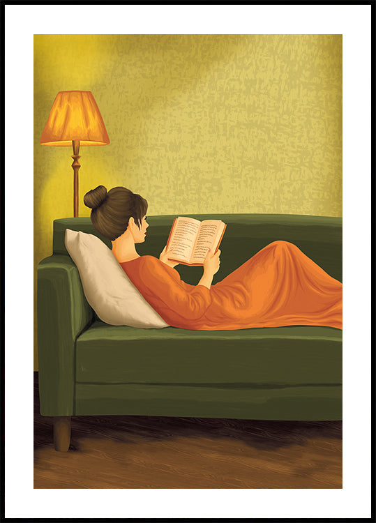 Minimalist Green Portrait Woman Reading | Earth Tones | Vintage European | Bedroom Wall Decor | Female Abstract Print | Book Lover | Emerald Plakat