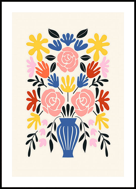 Colorful Bouquet in a Blue Vase Plakat