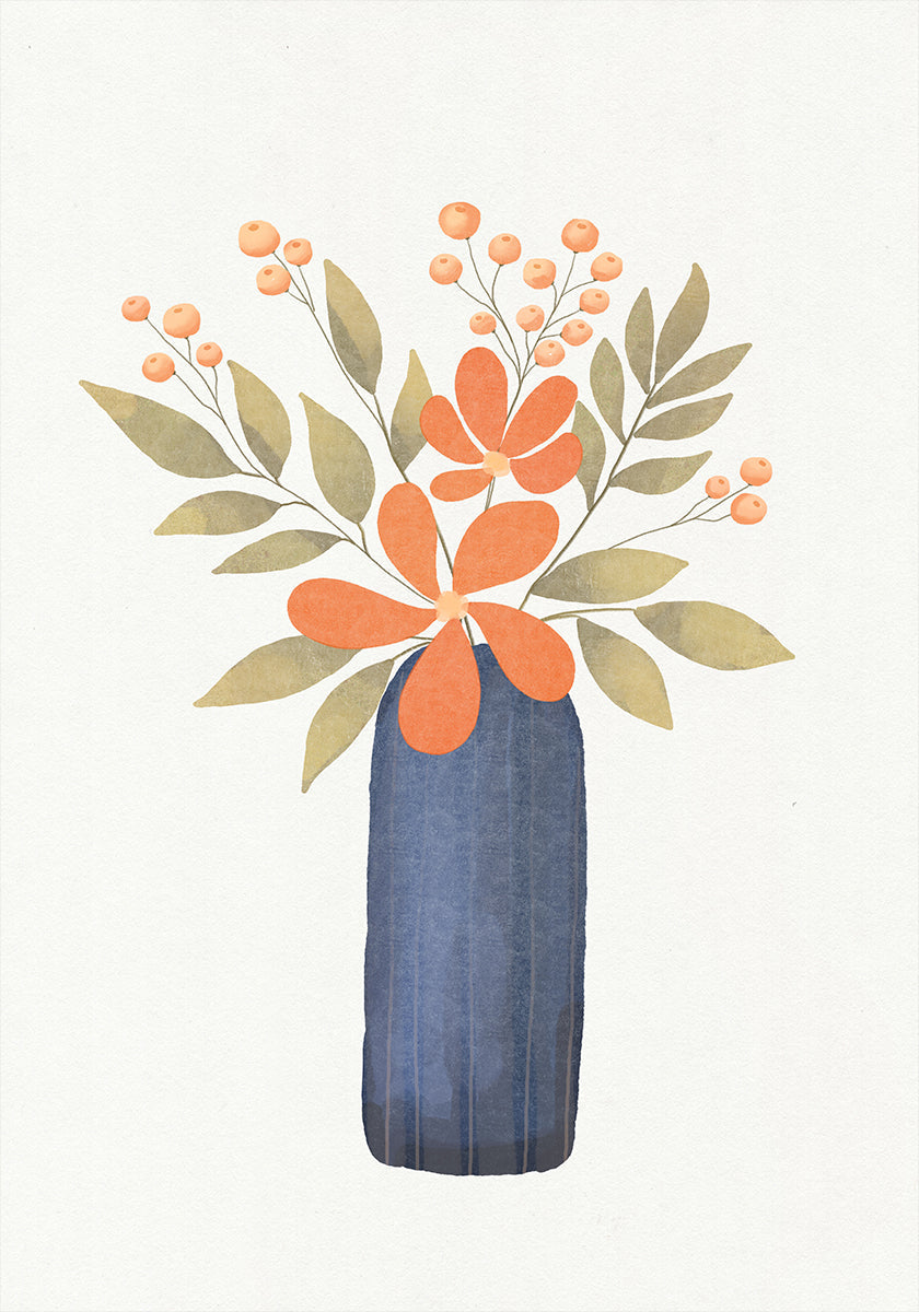 Orange Flowers In A Blue Vase Plakat