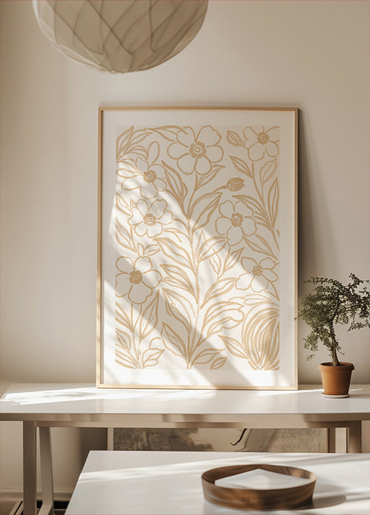 Beige Botanical Blooms Plakat