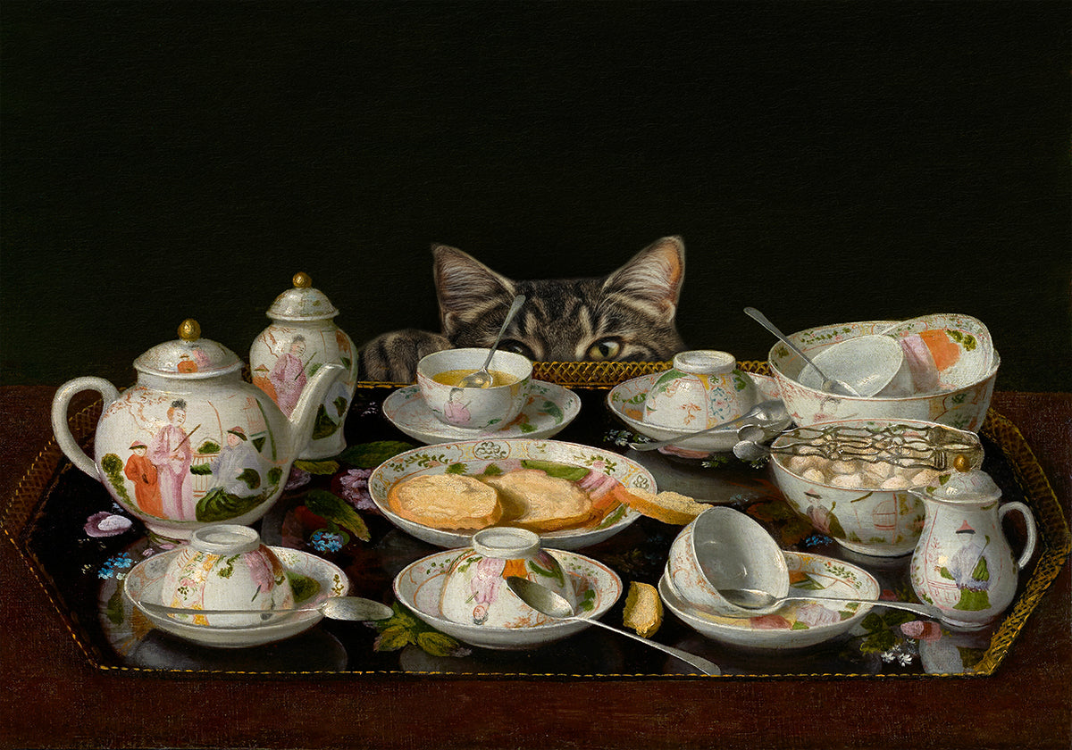 A Tea Set With A Cat Plakat