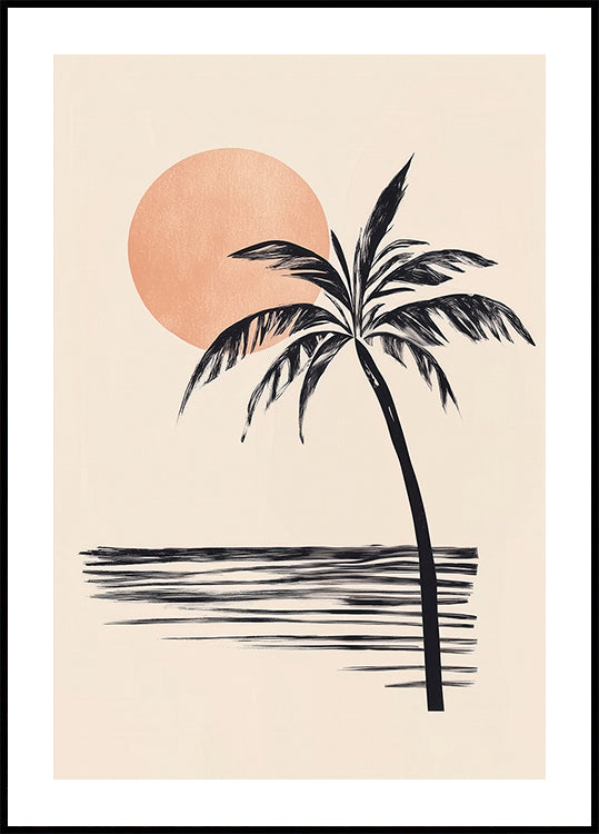 Coconut Tree with Sunset Illustration Plakat