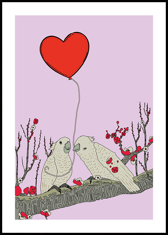 Two Birds Perched On A Branch Plakat