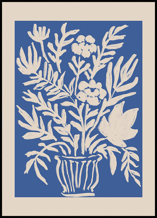 Cobalt Blue Floral Block Print Plakat