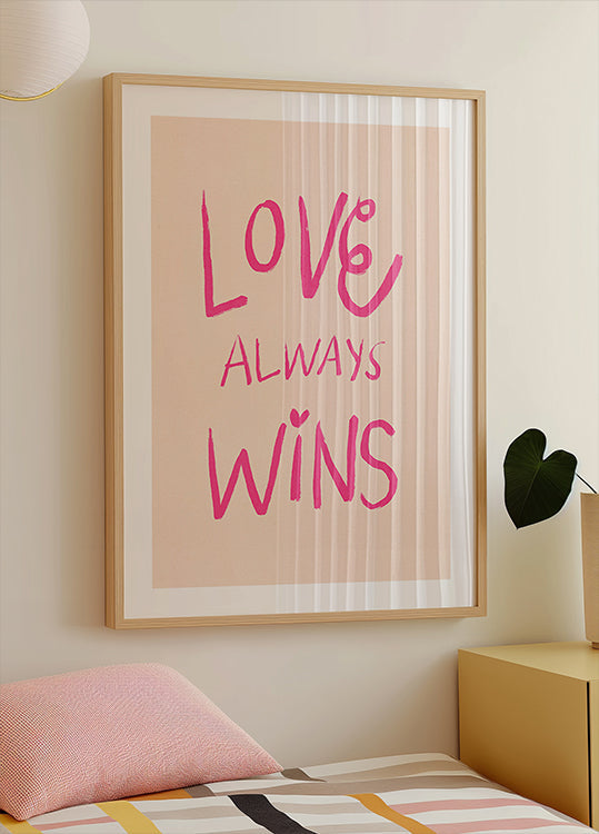 Love Always Wins Typography Poster Pink Plakat