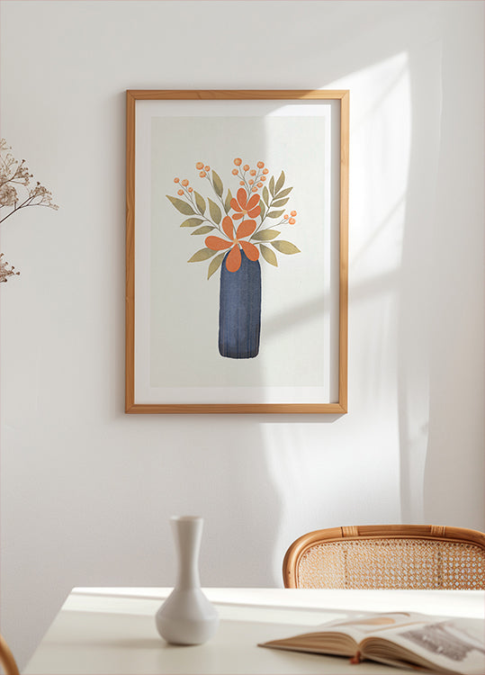 Orange Flowers In A Blue Vase Plakat