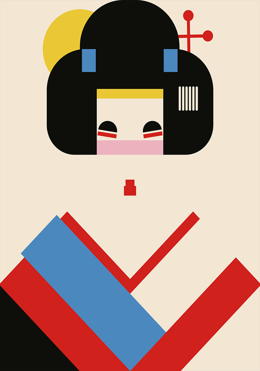 Geisha Girl Geometric Illustration Plakat