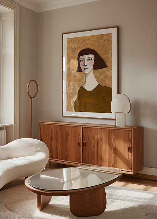 Expressive Portrait Lady with Bob Haircut green eyes Plakat