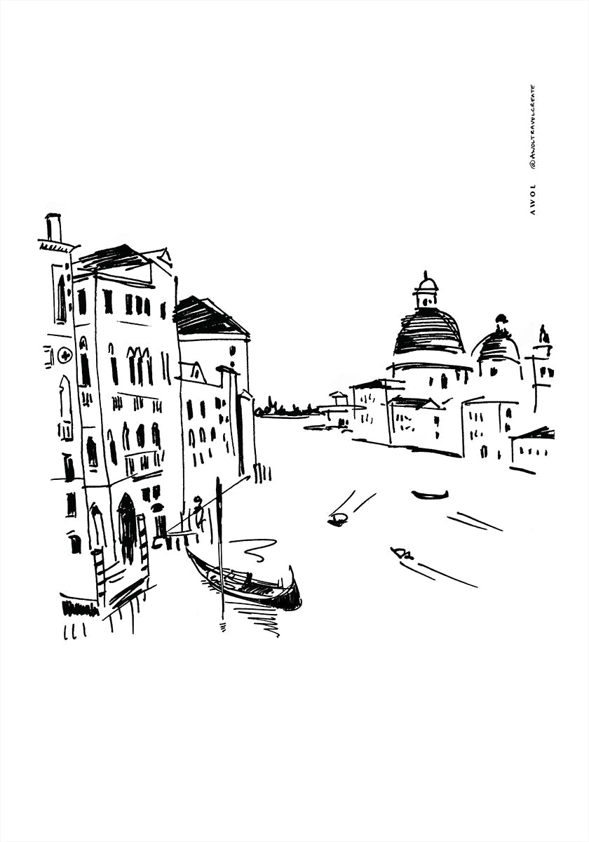 Venice Art Print With Gondolas And Basilica On Grand Canal, Italy Wall Art Plakat