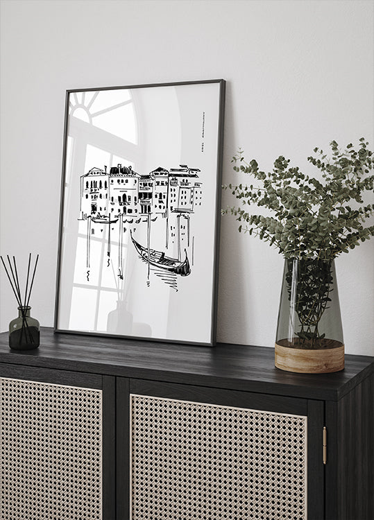 Venice Grand Canal With Gondola, Italy Travel Art Print Plakat