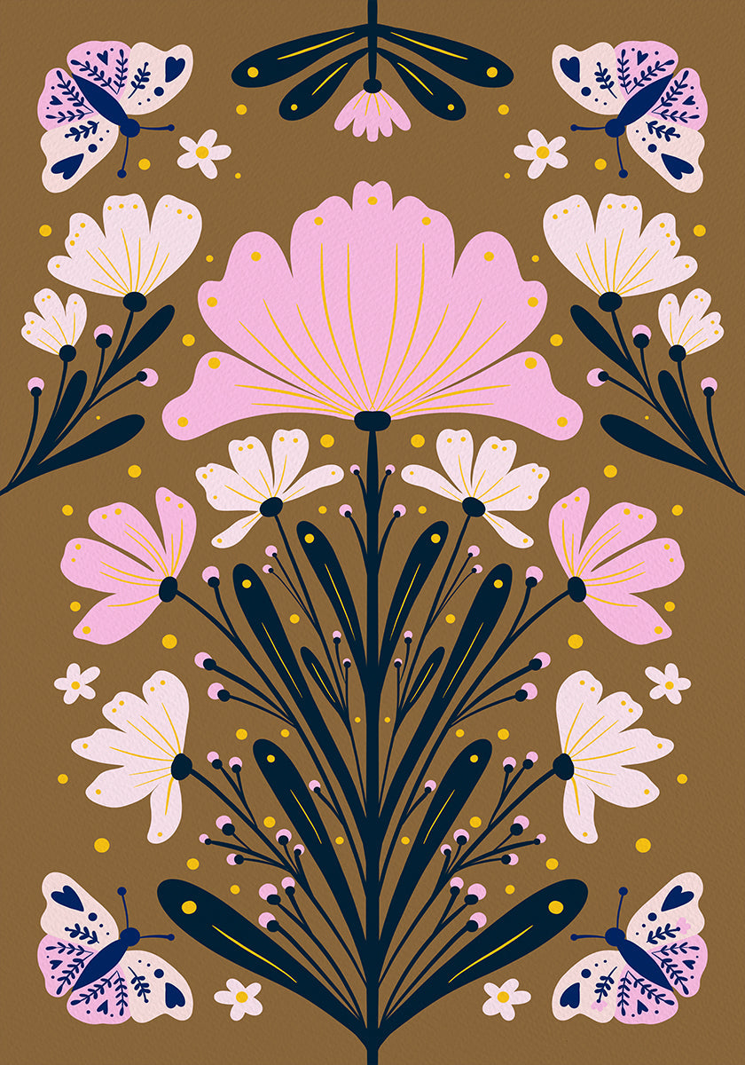 Flowers And Butterflies Plakat