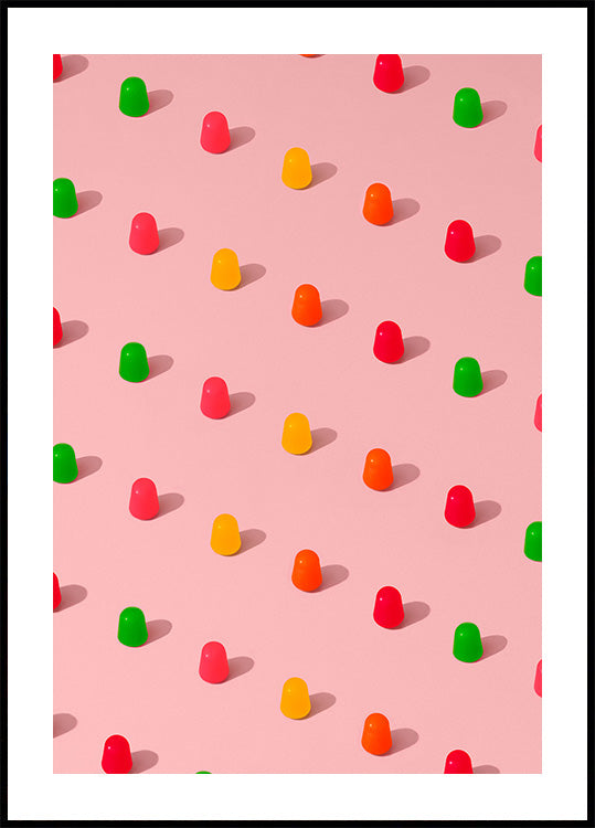 Dots Candy Gum Drops - Repeating Pattern On Pink Background Plakat