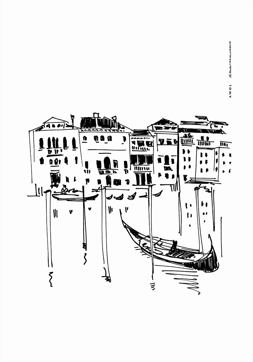 Venice Grand Canal With Gondola, Italy Travel Art Print Plakat