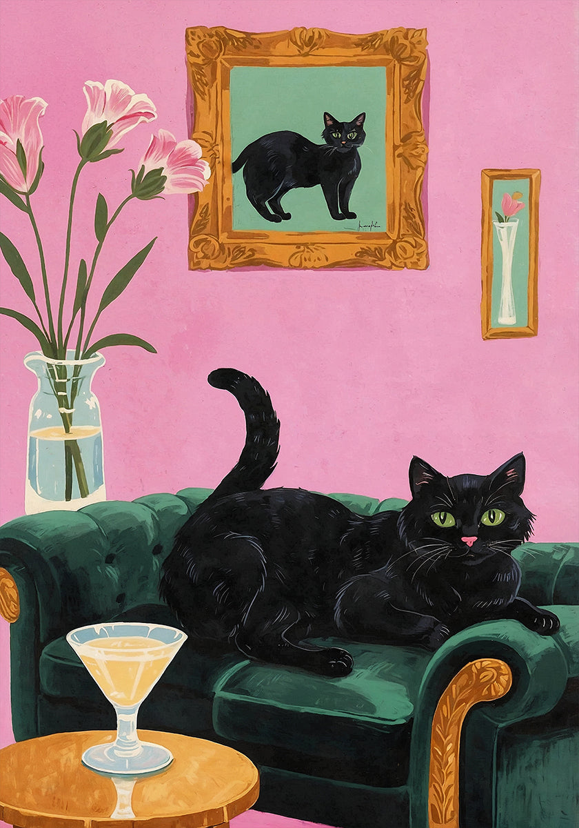 Cat On The Sofa With Martini Plakat