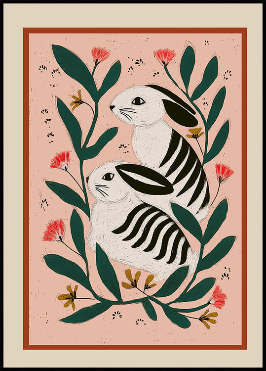Hares Among Flowers Plakat