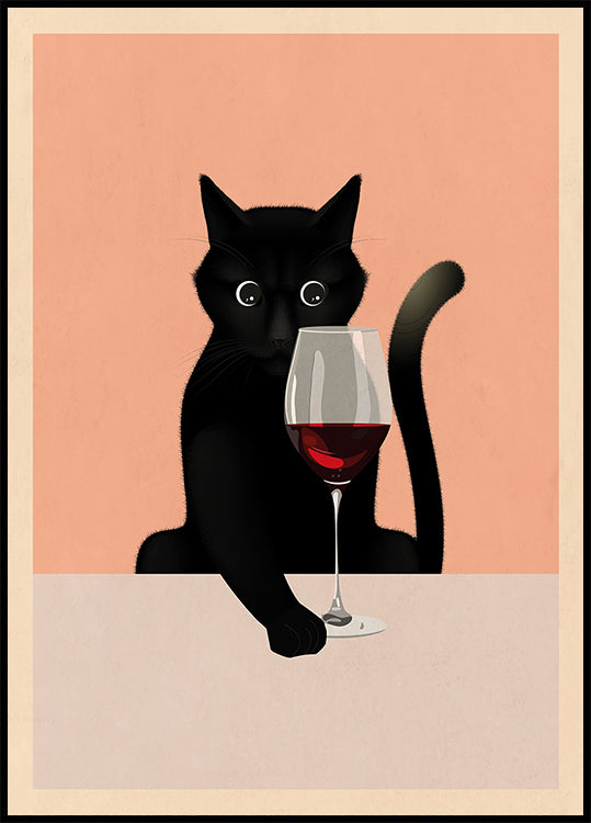 Cat &amp; Wine Plakat