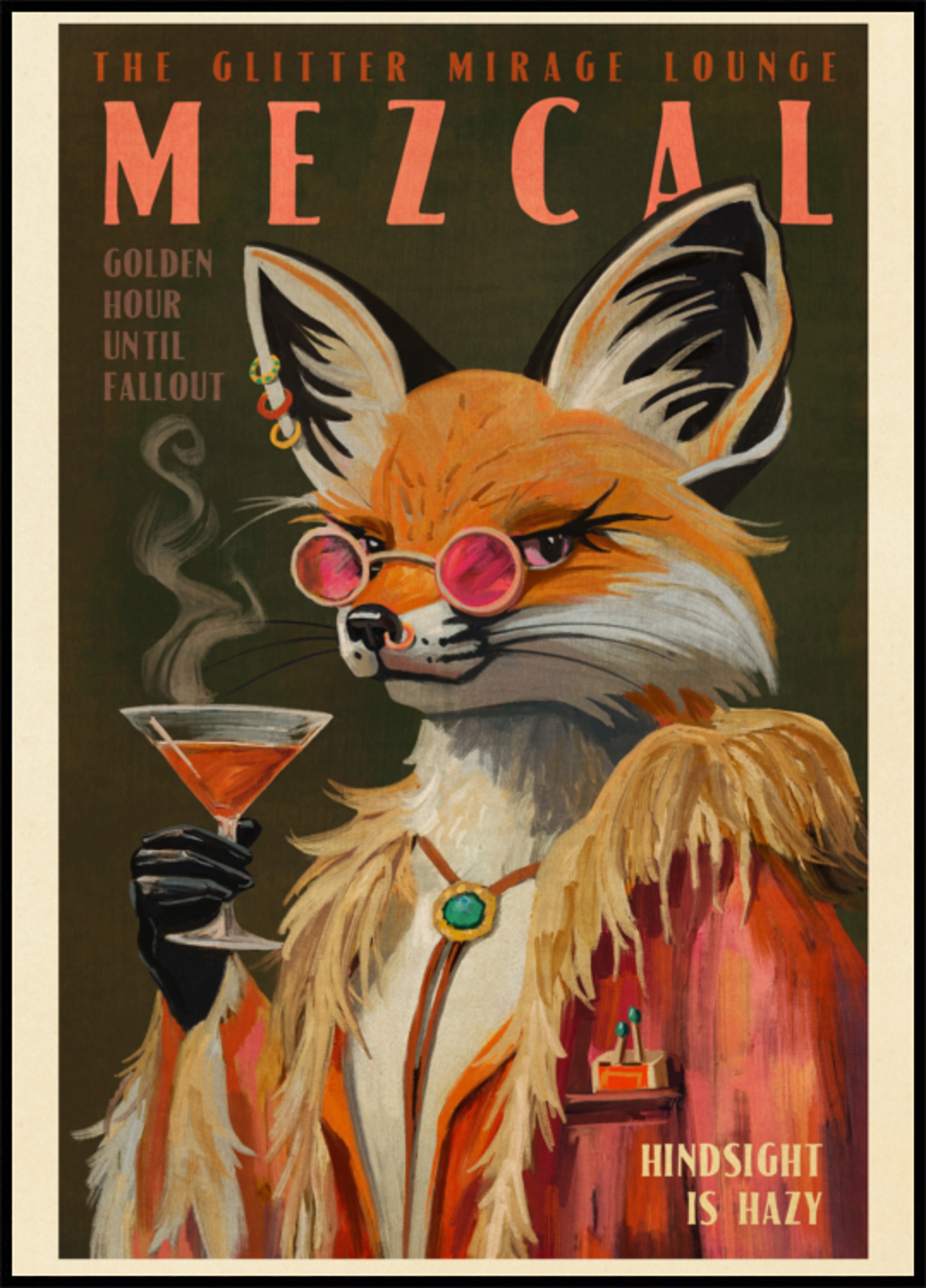 Mezcal Fox Print. Vintage Alcohol Posters &amp; Cocktail Decor