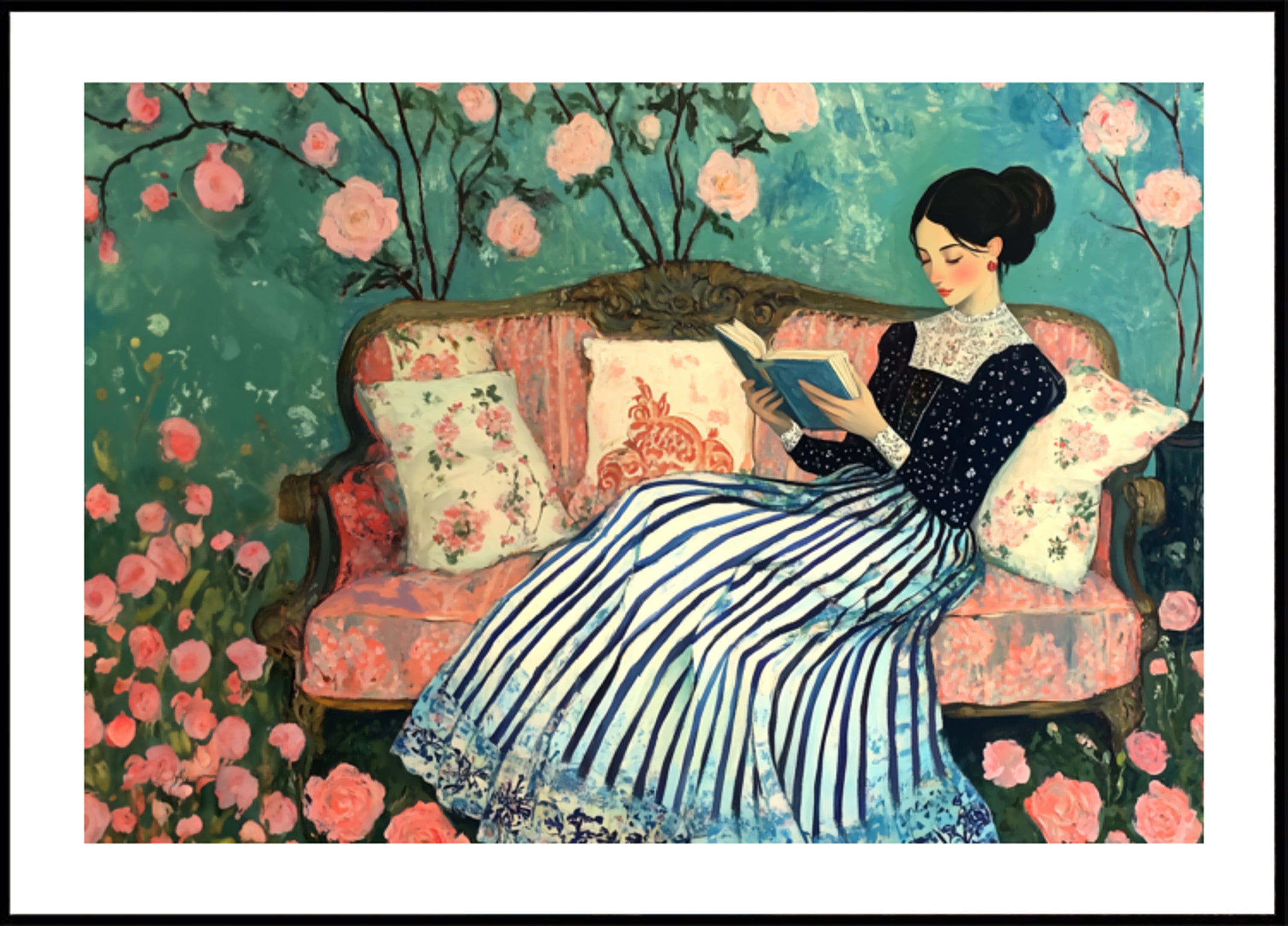 Woman Reading in Roses