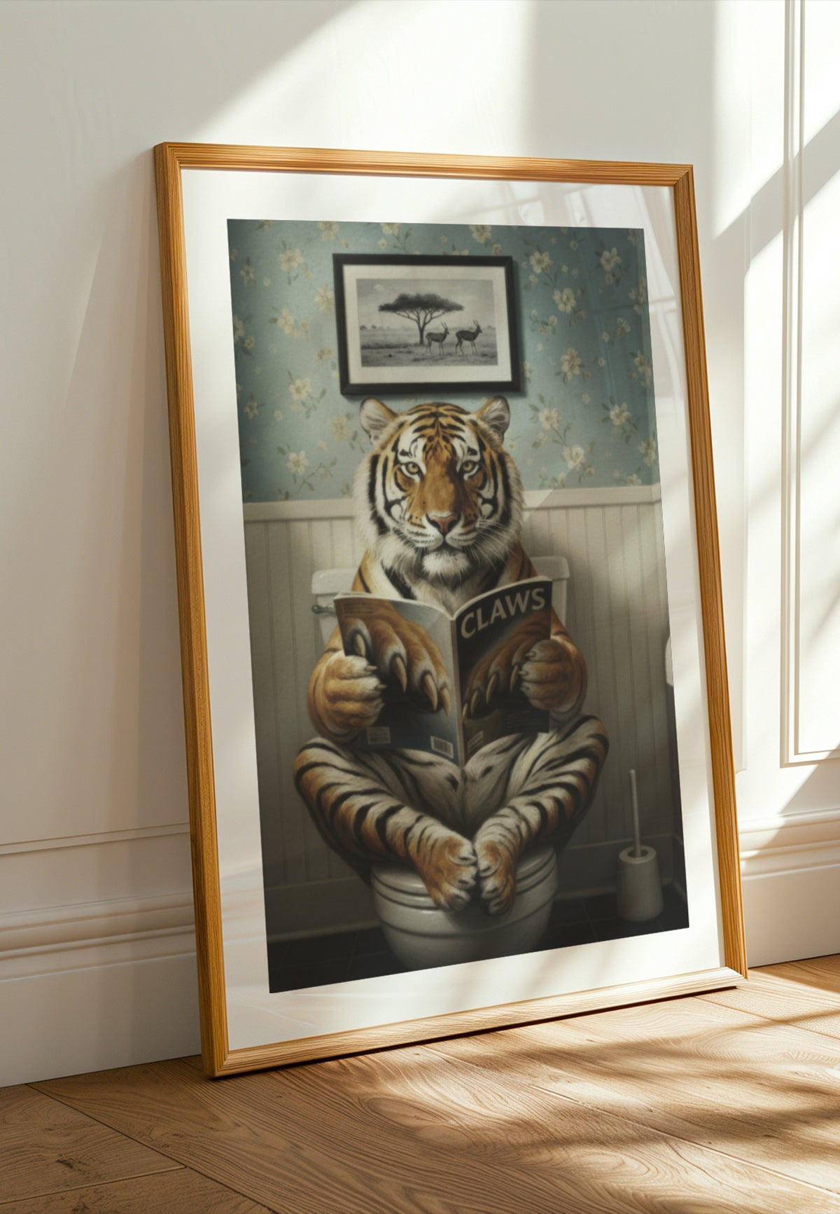 Whimsical Tiger Reading Claws