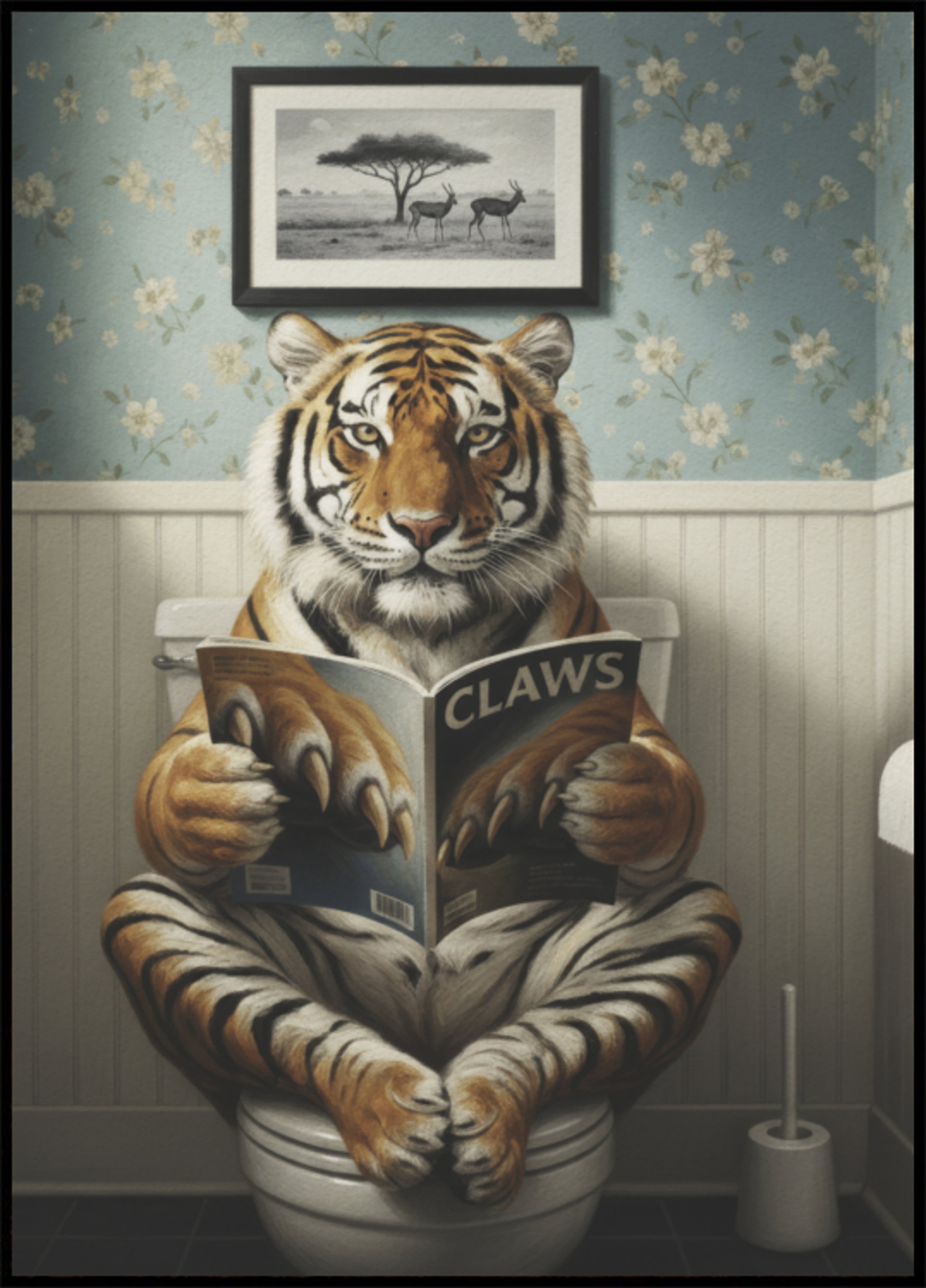 Whimsical Tiger Reading Claws