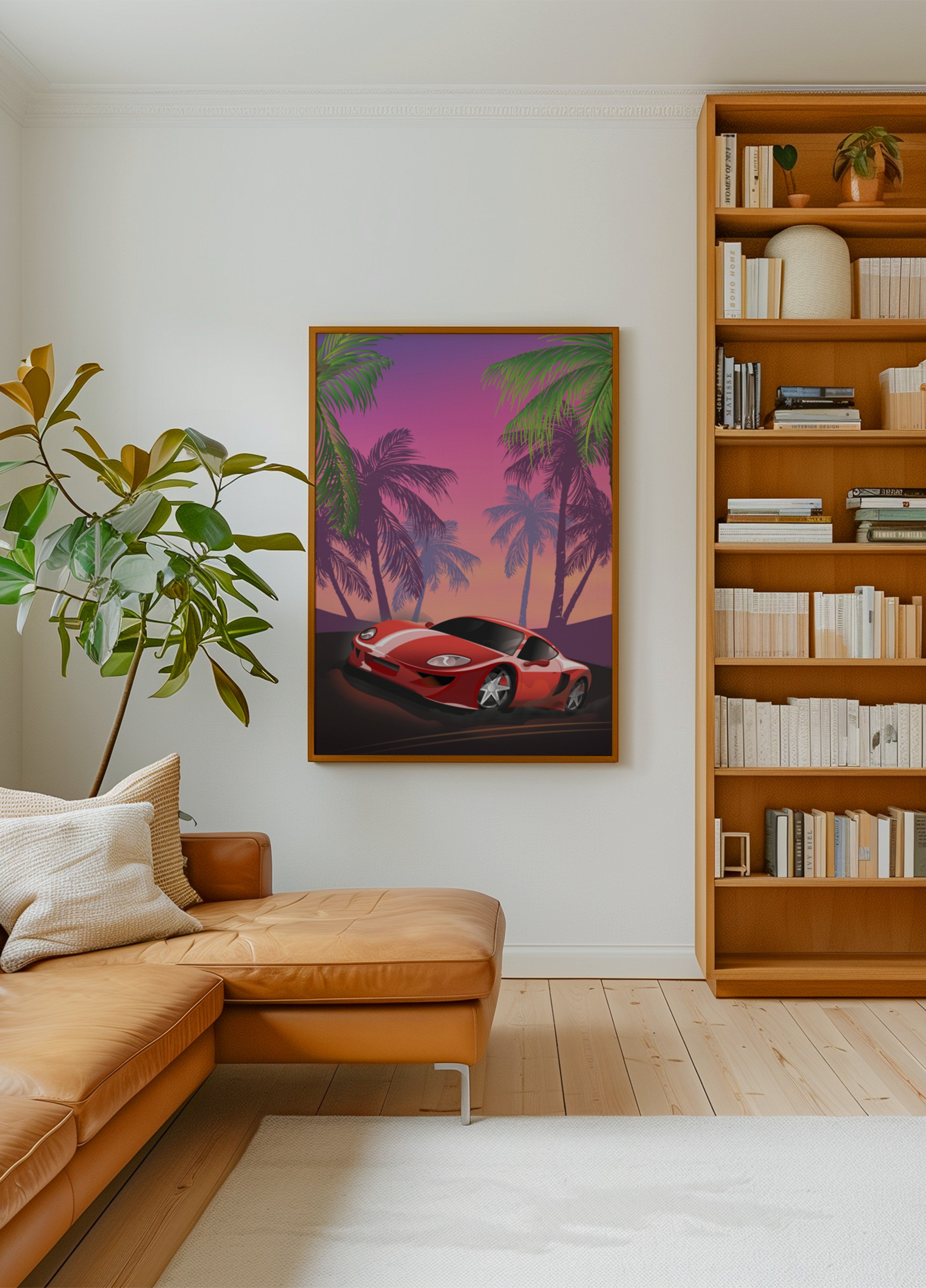 Red Sports Car Sunset