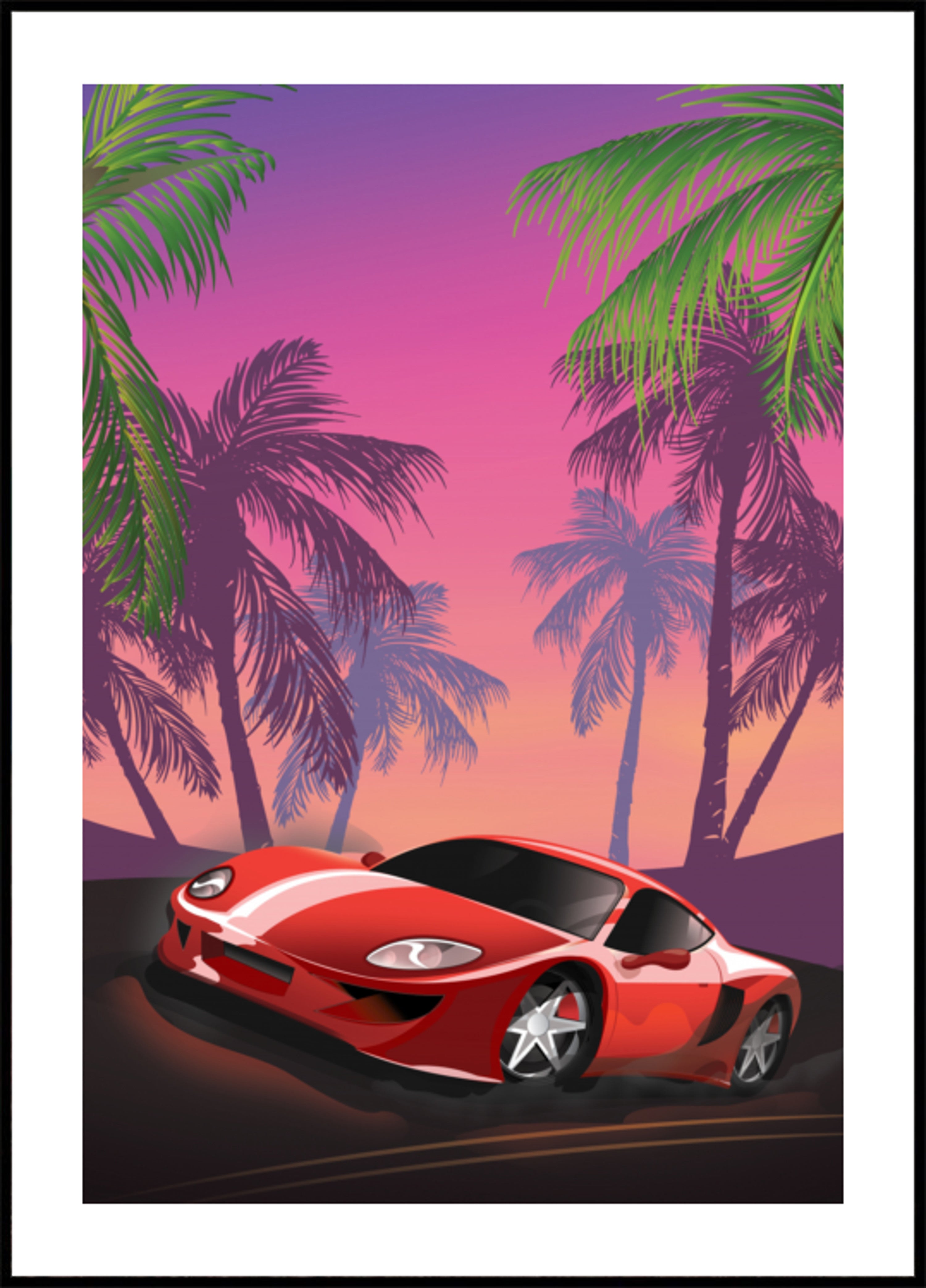 Red Sports Car Sunset