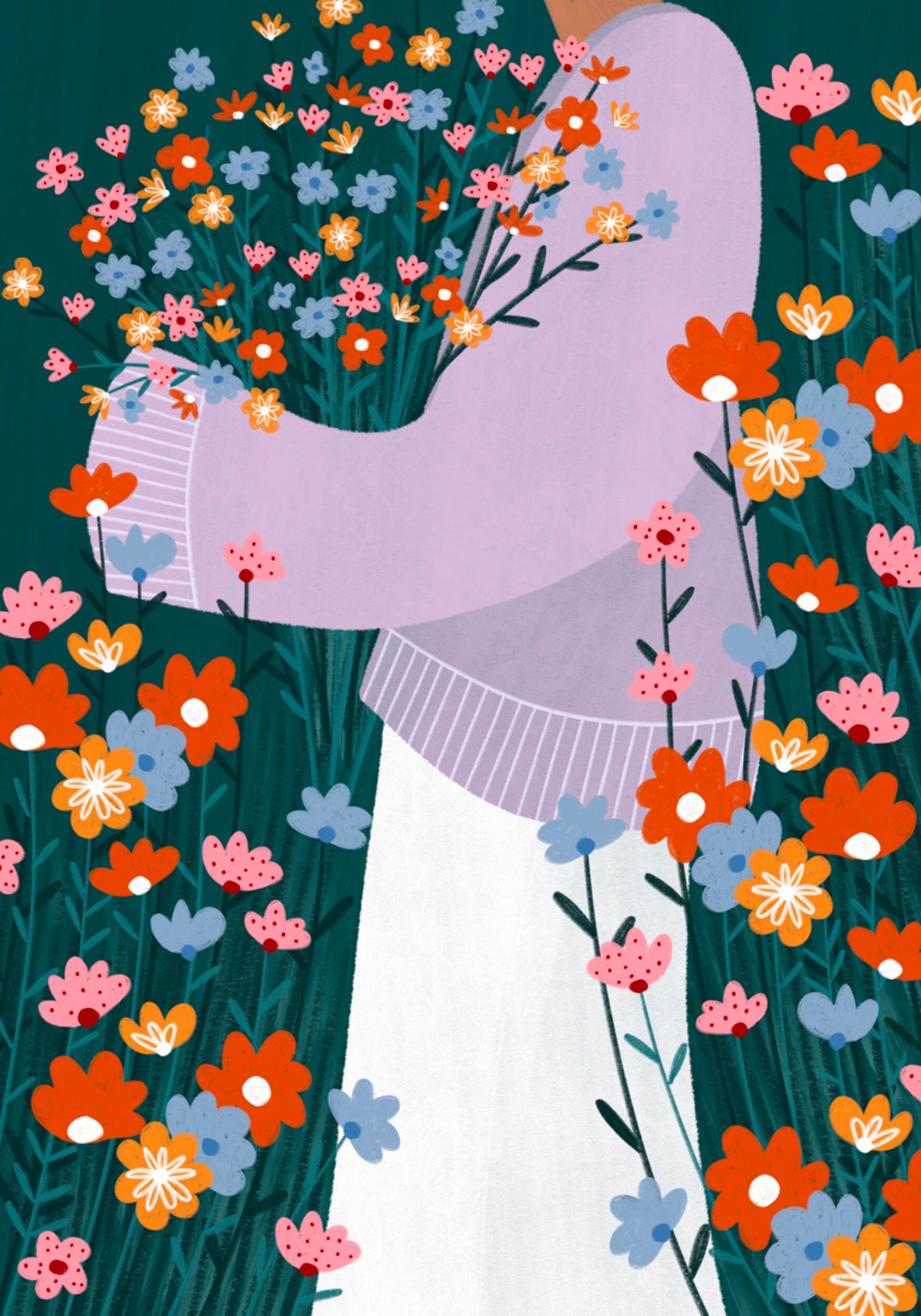 Happy Woman Holding Flowers