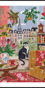 Cat in front of window in Paris bright colours