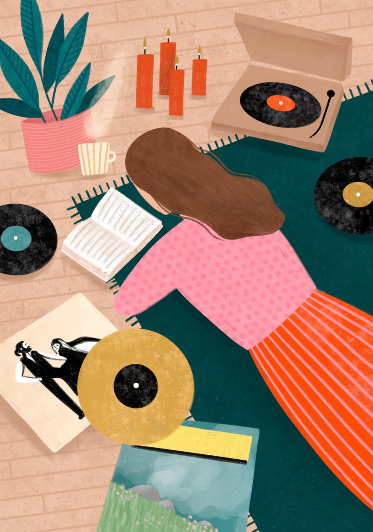 Koselig vinyllyttekunstverk
