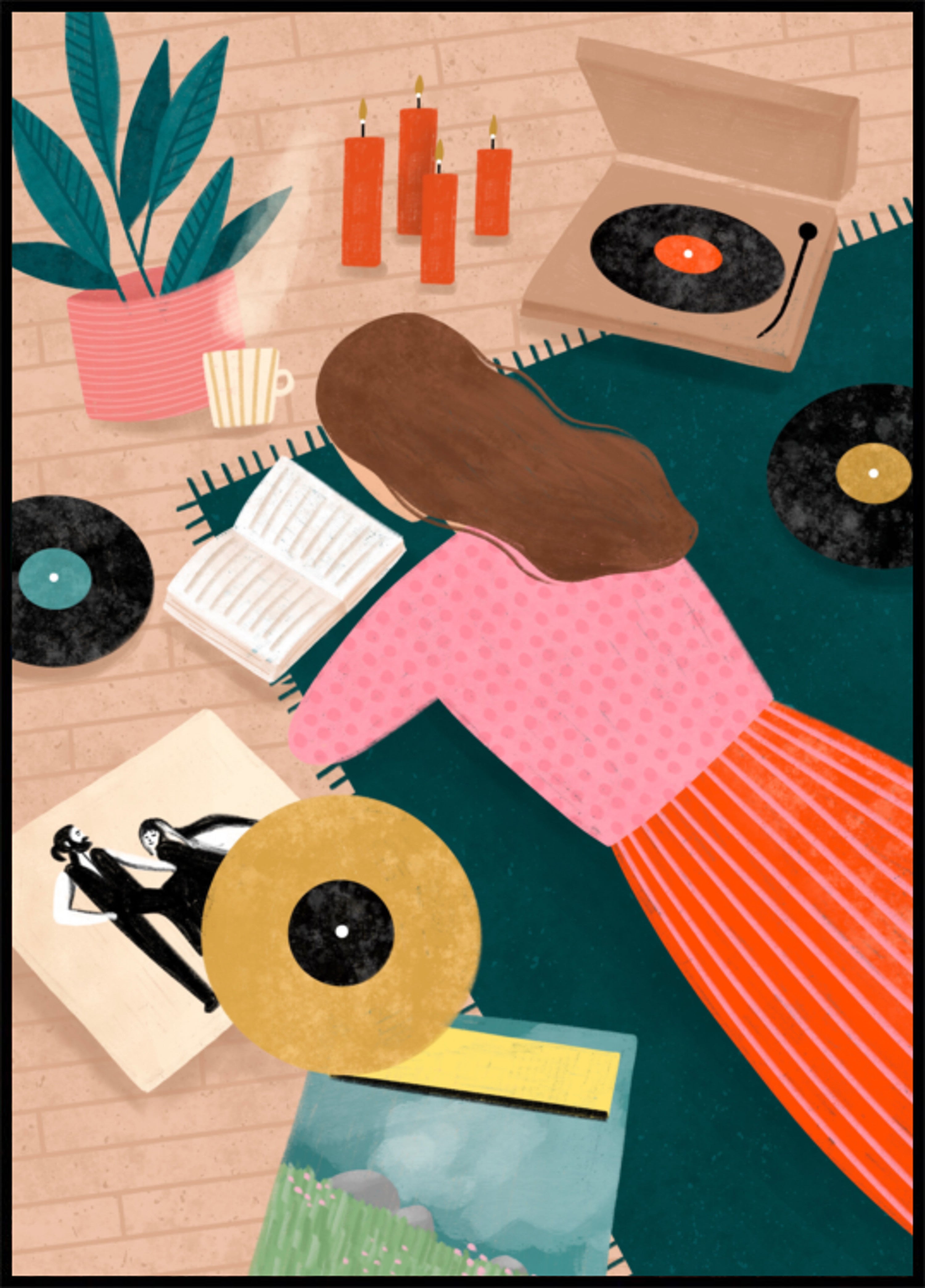 Koselig vinyllyttekunstverk