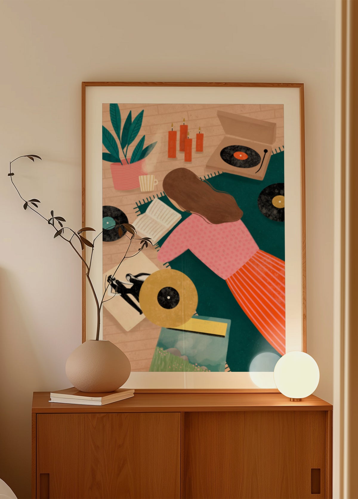 Koselig vinyllyttekunstverk
