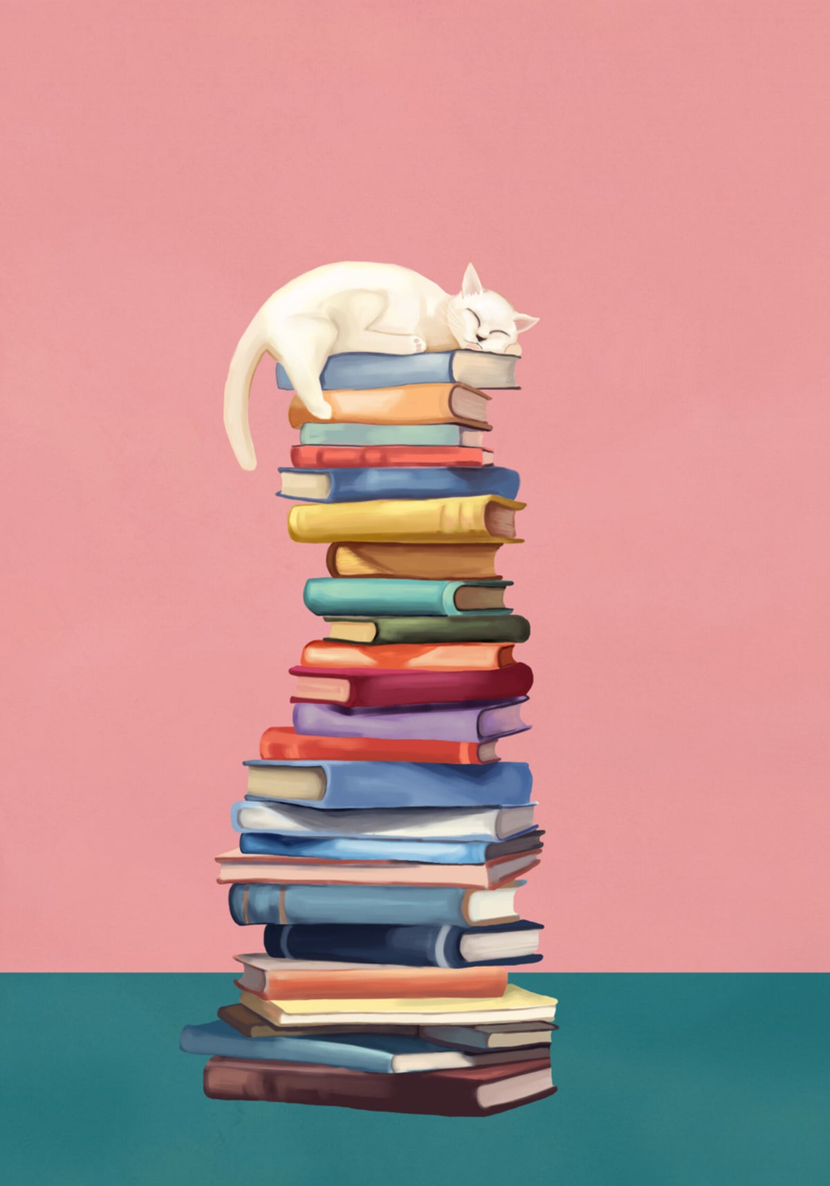 Cozy Cat on Colorful Books