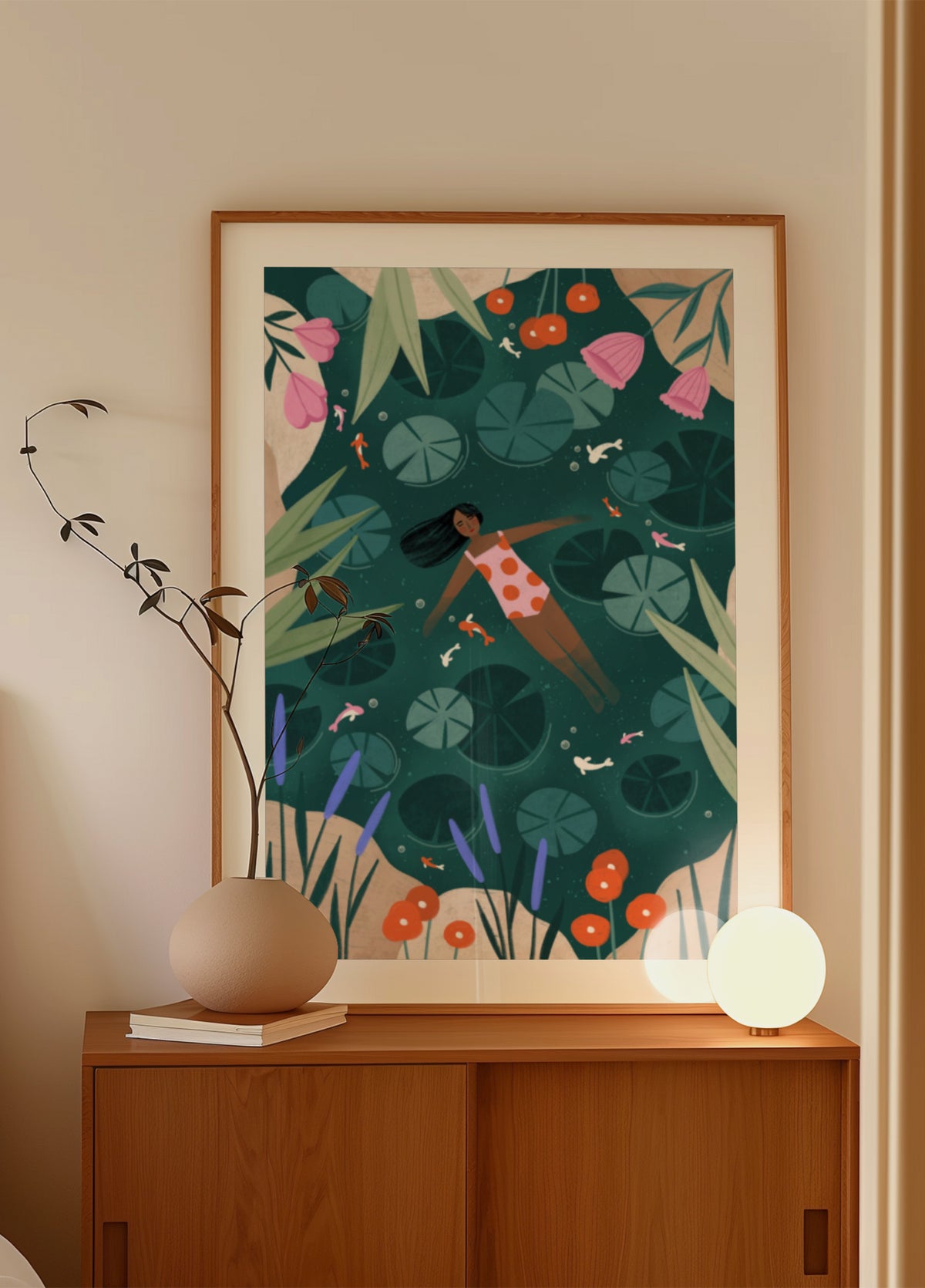 Woman Floating Lily Pond