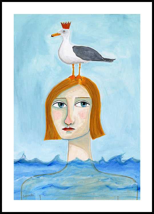 Nude Lady in Ocean with Seagull Plakat