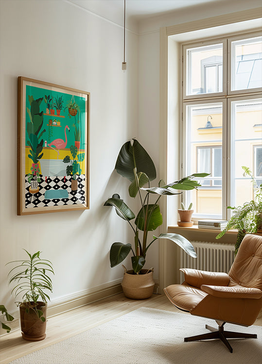 Flamingo Bathtime Plakat