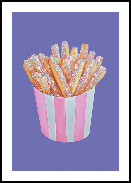 Glitter French Fries in Pink Striped Cup - Unique Food Art Plakat