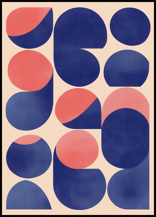 Geometric Abstract Art with Blue and Red Shapes Plakat