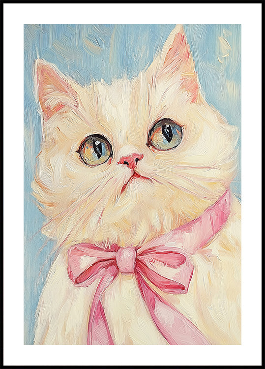 Pink Bow White Cat Plakat