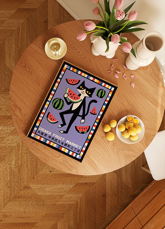 Black Cat Watermelon Market Plakat